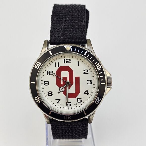 Oklahoma Sooners Men's Watch 40MM White Dial Black Canvas Bands New Battery - Picture 1 of 12
